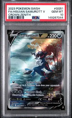 2023 POKEMON SWORD AND SHIELD CROWN ZENITH #GG51 FA/HISUIAN SAMUROTT V PSA 10 - Image 1