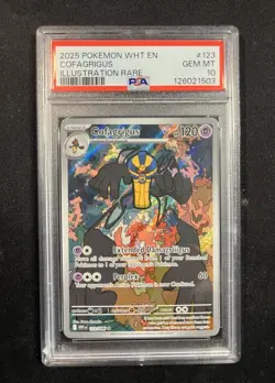2025 POKEMON WHT EN-WHITE FLARE ILLUSTRATION RARE #123 COFAGRIGUS PSA 10 - Image 1