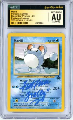 CGC Authentic Auto 10 Signed Ted Lewis Pokemon TCG Marill 29 Black Star Promo - Image 1