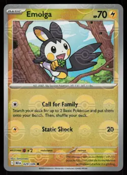 Emolga (Poke Ball Pattern) 029/086 Holo Common Black Bolt Pokemon Near Mint - Image 1