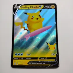 Surfing Pikachu V - 008/025 - Pokemon Celebrations Sword & Shield Rare Card NM - Image 1