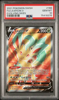 2021 Pokemon TCG Sword & Shield Evolving Skies #166 Leafeon V FULL ART UR PSA 10 - Image 1