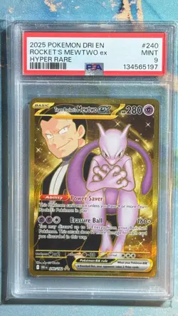 Pokemon Destined Rivals Gold Team Rockets Mewtwo EX Hyper Rare 240/182 PSA 9 - Image 1