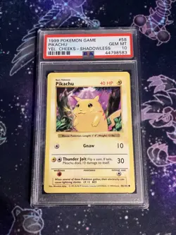 1999 Pokemon Game Pikachu Yellow Cheeks Shadowless PSA 10 - Image 1