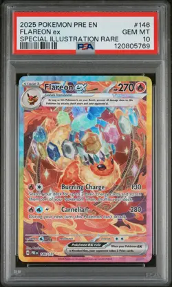 2025 POKEMON PRE EN-PRISMATIC EVOLUTIONS #146 FLAREON EX PSA 10 - Image 1