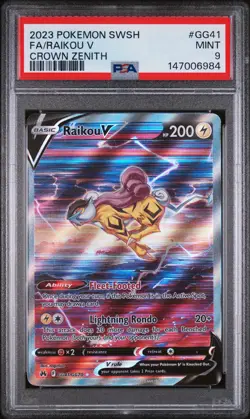 2023 POKEMON SWORD & SHIELD CROWN ZENITH #GG41 FULL ART/RAIKOU V PSA 9 - Image 1
