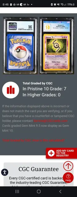 (POP 7) CGC 10 PRISTINE Unown S 87/105 Neo Destiny 2002 Pokemon Card 1st Edition - Image 3