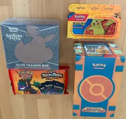Pokemon Trainer Box English + Paldea Chest Tin Box Boosters + Fundraising Lot P7 - Image 1