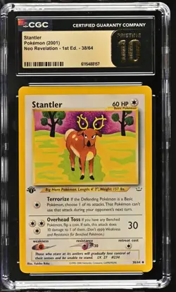 2001 Neo Revelation - 1st Ed. Stantler 38/64 CGC PRISTINE 10 POP 3 Pokemon - Image 1