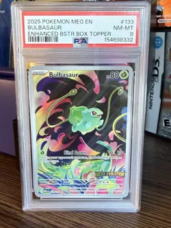 Pokemon PSA 8 Bulbasaur 133/132 MEGA Evolution ME01 Holo Box Topper - Image 1