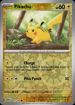 Pikachu 025/165 Common 151 Pokemon Reverse Holo Near Mint - Image 1