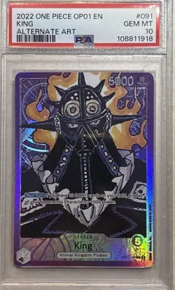 2022 One Piece OPO1 English King Alternate Art Romance Dawn Foil PSA 10 - Image 1