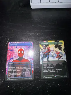 Spiderman x MTG Secret Lair Bonus Cards Non Foil Rare Harmonize and Brainstorm - Image 1