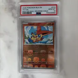 Pokemon Black Bolt Victini Reverse Holo Master Ball Rare #012/086 (PSA 10) - Image 1