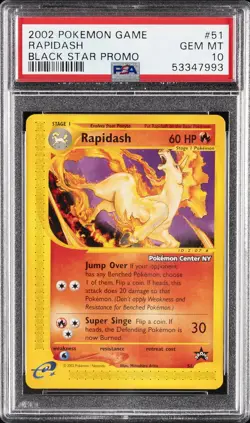 2002 POKEMON GAME PROMO BLACK STAR-POKEMON CENTER NY #51 RAPIDASH PSA 10 - Image 1