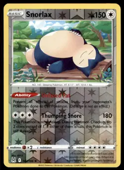 Snorlax 143/196 Holo Rare Lost Origin Pokemon Reverse Holo Lightly Played - Image 1