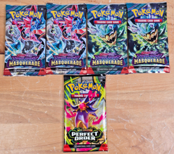 Lot of 5 Pokemon TCG Sealed 4 Twilight Masquerade 1 Perfect Order Booster Pack - Image 1