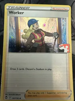 Worker Holo Pokemon Prize Pack Series 4 Promo Pokemon Card Play Stamp - Image 1