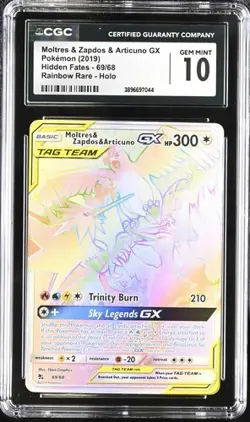 ✨✨ CGC 10 Moltres & Zapdos & Articuno GX 69/68 Pokemon Card Hidden Fates - Image 1