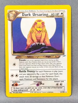NM Unlimited Dark Ursaring 21/105 Rare Neo Destiny Pokemon 2002 Mitsuhiro Arita - Image 1