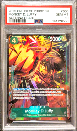 PSA 10 GEM MT Monkey D. Luffy PRB02-005 Alternate Art 2025 One Piece English - Image 1