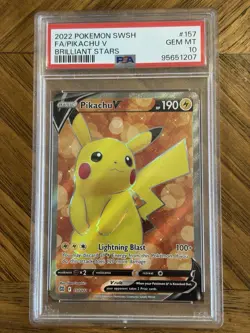 2022 Pokemon Brilliant Stars Pikachu V 157 Full Art Holo PSA 10 GEM MINT - Image 1