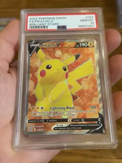 2022 Pokemon Brilliant Stars Pikachu V 157 Full Art Holo PSA 10 GEM MINT - Image 3