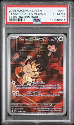 2025 POKEMON DRI EN-DESTINED RIVALS #203 TEAM ROCKET'S MEOWTH PSA 10 - Image 1