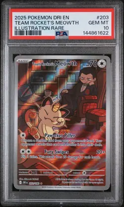 2025 POKEMON DRI EN-DESTINED RIVALS #203 TEAM ROCKET'S MEOWTH PSA 10 - Image 1
