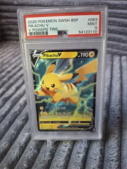 2020 POKEMON SWSH BLACK STAR PROMO V POWERS TINS #063 PIKACHU V PSA 9 - Image 1