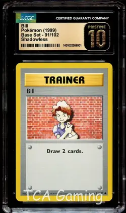 CGC 10 PRISTINE Bill 91/102 SHADOWLESS Base Set Pokemon Card 001 - Image 1