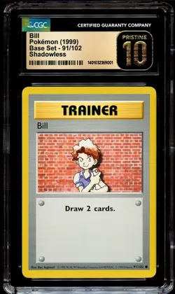CGC 10 PRISTINE Bill 91/102 SHADOWLESS Base Set Pokemon Card 001 - Image 2