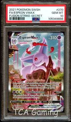 PSA 10 GEM MINT Espeon VMAX 270/203 ALTERNATE ART Fusion Strike Pokemon Card 886 - Image 1