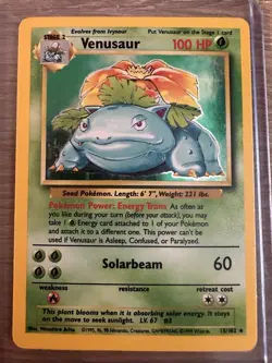 Pokemon TCG Base Set Venusaur 015/102 Holo Rare 100 MP Card English - Image 1