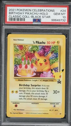 2021 Pokemon Celebrations Birthday Pikachu #24 Holo Classic Coll PSA 9 Mint - Image 1