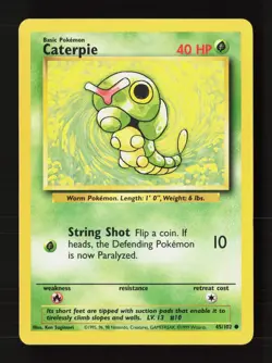 Caterpie 45/102 Common Base Set Unlimited Pokemon Near Mint - Image 1