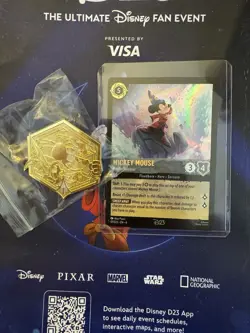 NEW D23 2024 Expo Mickey Mouse Sorcerer Lorcana Exclusive Promo With Pin Disney - Image 1