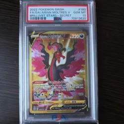 PSA 10 2022 Pokemon TCG SWSH Brilliant Stars Galarian Moltres V FA #183 Gold SR - Image 1