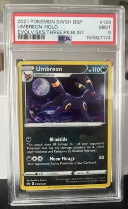 Pokemon Umbreon Evolving Skies 3 Pk. Blister Black Star Holo Promo SWSH129 PSA 9 - Image 1