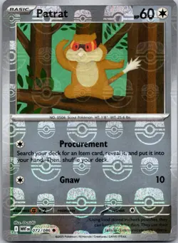 Patrat (Master Ball Pattern) 072/086 Common White Flare Pokemon Holo Near Mint - Image 1