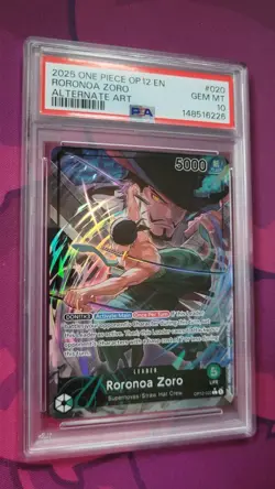 2025 One Piece OP12 EN #020 Roronoa Zoro Alternate Art PSA 10 GEM MINT - Image 1
