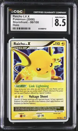 CGC 8.5 NM/MINT+ Raichu LV.X 99/100 Stormfront Holo Pokemon Card - Image 1