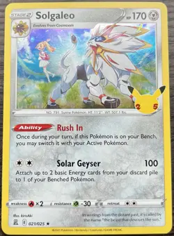 Solgaleo 021/025 Pokemon TCG Sword Shield Celebrations Holo MINT NM - Image 1