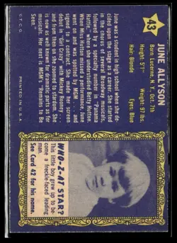 1953 Topps Who-Z-at Stars June Allyson EXMT SET Break #43 - Image 2