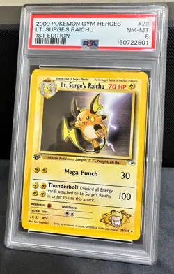 2000 Pokemon Gym Heroes 1st Edition LT. SURGE'S RAICHU 028/132 Rare PSA 8 NM-MT - Image 1