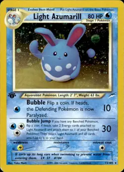Pokemon Light Azumarill 13/105 Neo Destiny Holo Rare 1st Edition Heavily Played - Image 1
