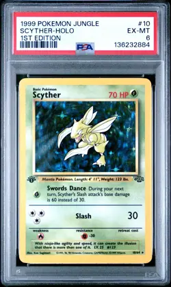 1999 Pokemon Jungle Scyther Holo 1st Edition PSA 6 #10 - Image 1