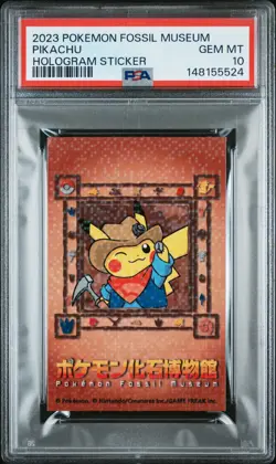 2023 POKEMON FOSSIL MUSEUM HOLOGRAM STICKER PIKACHU PSA 10 - Image 1
