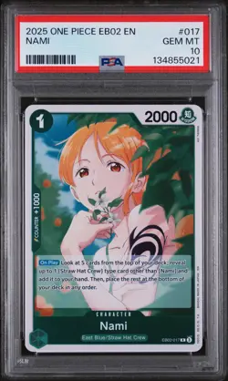 PSA 10 2025 One Piece Eb02 Extra Booster Anime 25th Collection #017 Nami GEM MT - Image 1