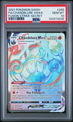 PSA 10 Gem Mint Chandelure VMAX (Secret) Fusion Strike 265/264 Holo Pokemon - Image 1